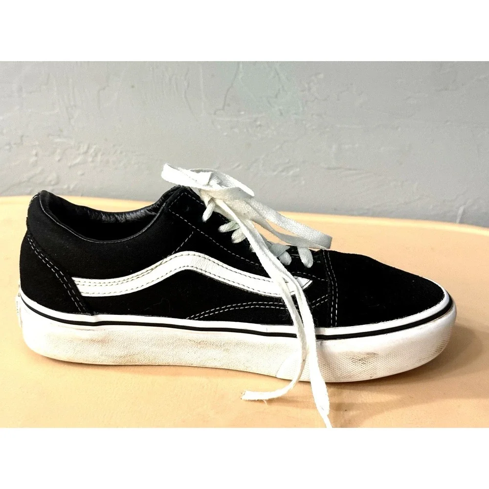 VANS Off the Wall Old Skool Skate Shoes Canvas Black White Sz Mens 6.5 women 8.0